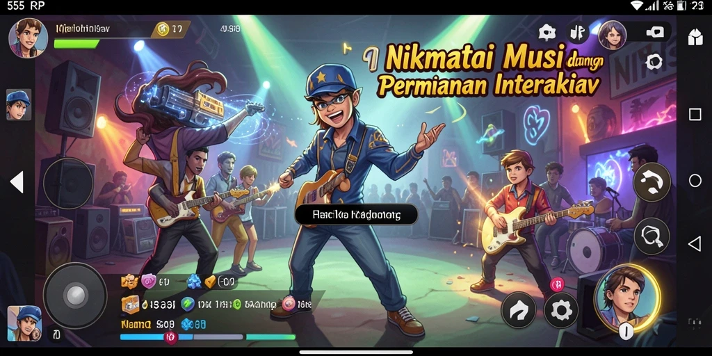 Tampilan gameplay interaktif 55RP dengan musik yang menghibur.
