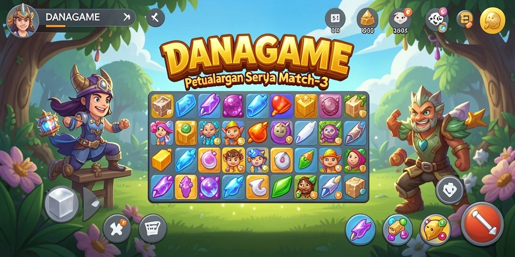 Screenshot utama DANAGAME menampilkan gameplay Match-3 yang seru dan menantang.