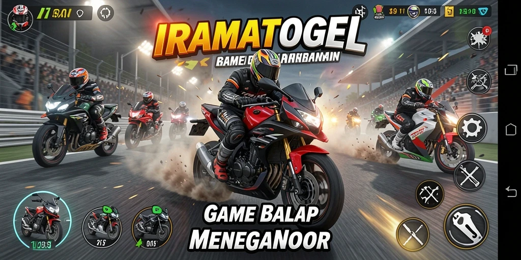 Tangkapan layar IRAMATOGEL menampilkan aksi balap motor yang seru.
