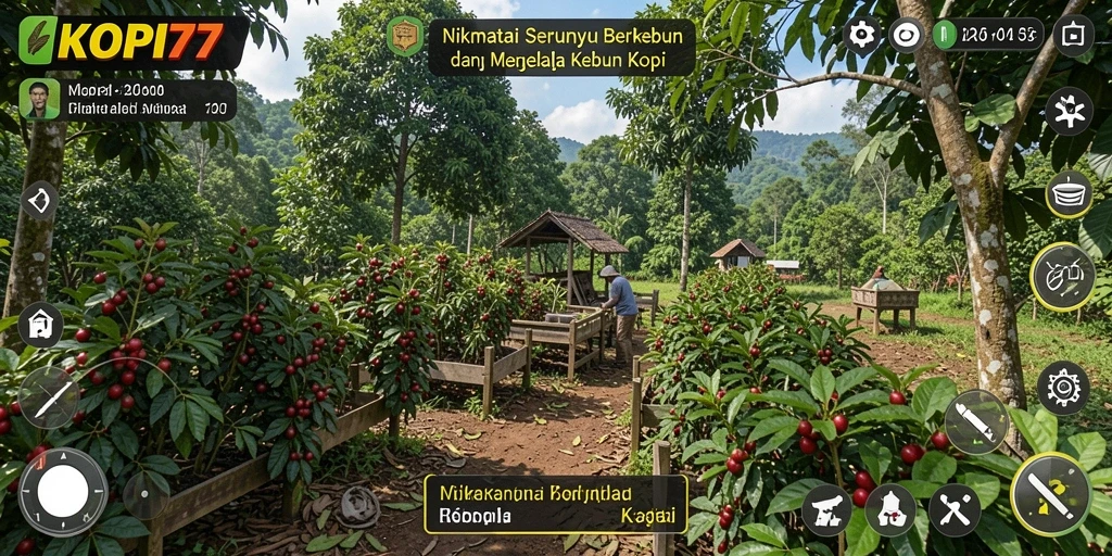 Tampilan gameplay yang seru dan menarik di kebun kopi.