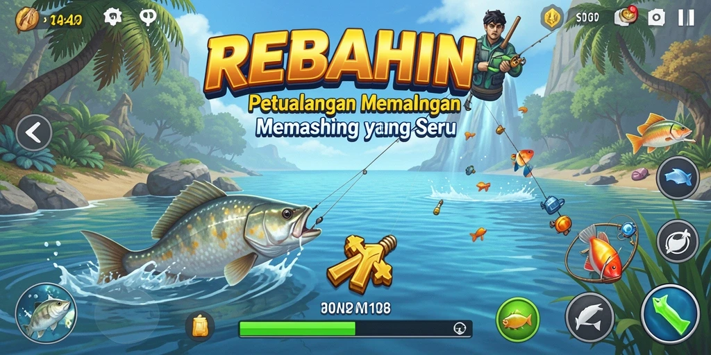 Screenshot gameplay REBAHIN menampilkan aksi memancing yang seru dan menantang.