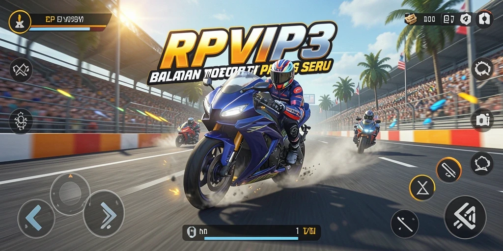 Screenshot RPVIP3 menampilkan aksi balapan motor yang mendebarkan.