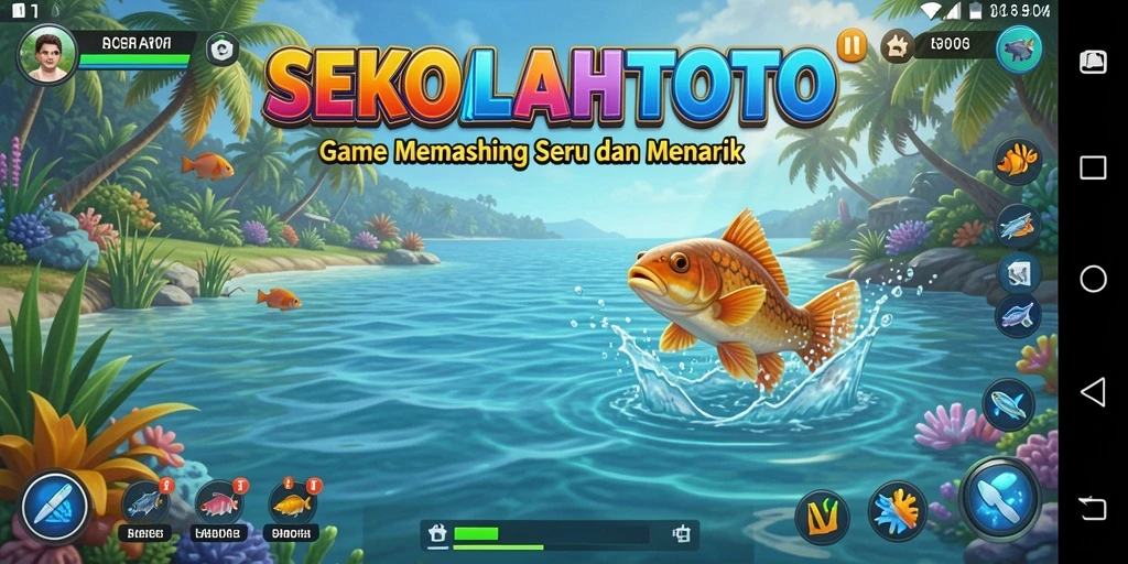 Tampilan gameplay SEKOLAHTOTO yang menampilkan pengalaman memancing.