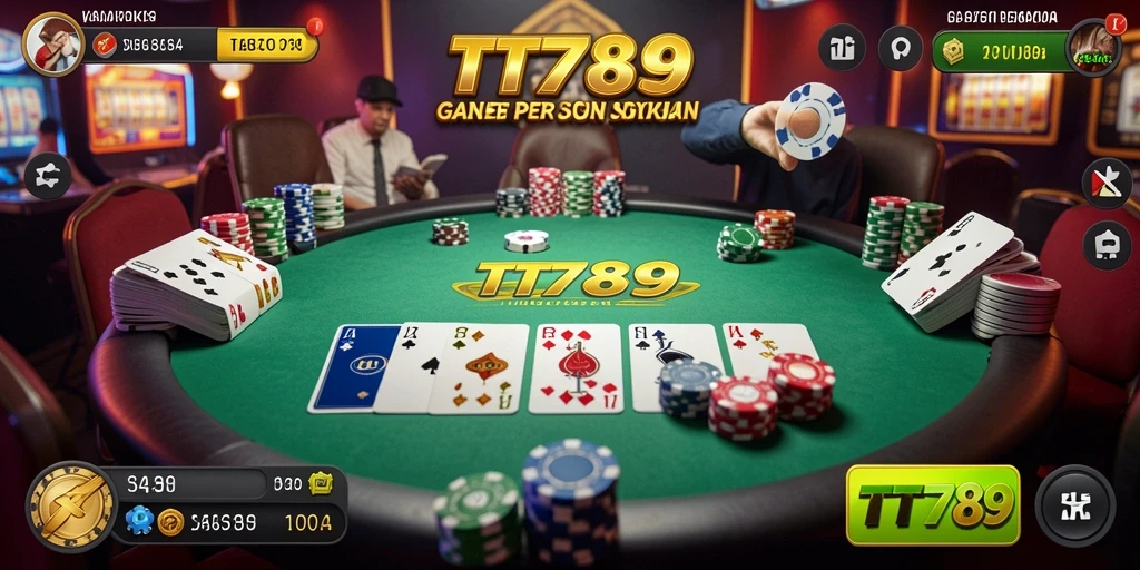 Tampilan gameplay poker yang seru dan penuh aksi.