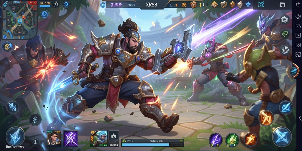Gameplay intens dengan aksi pertarungan tim MOBA.