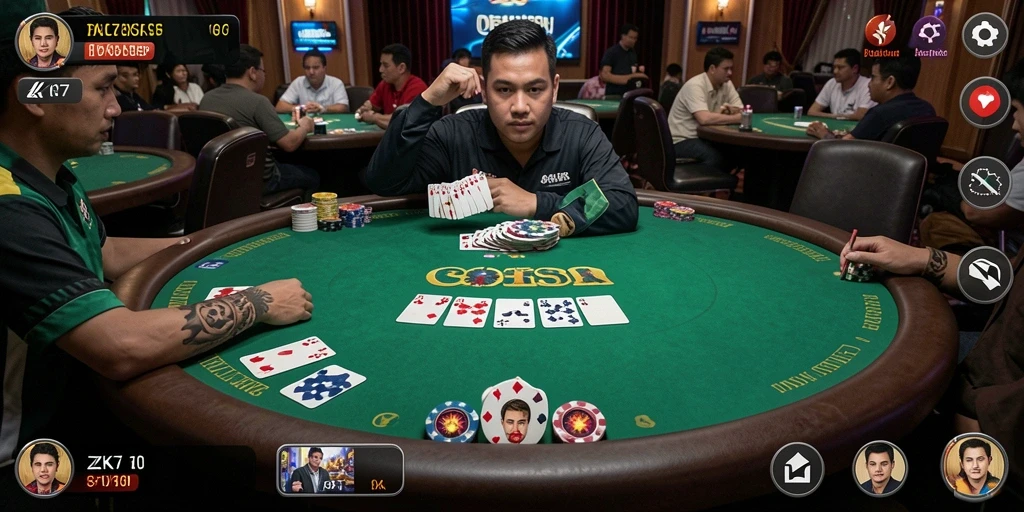 Tangkapan layar gameplay ZK7 yang menampilkan aksi seru permainan Poker.